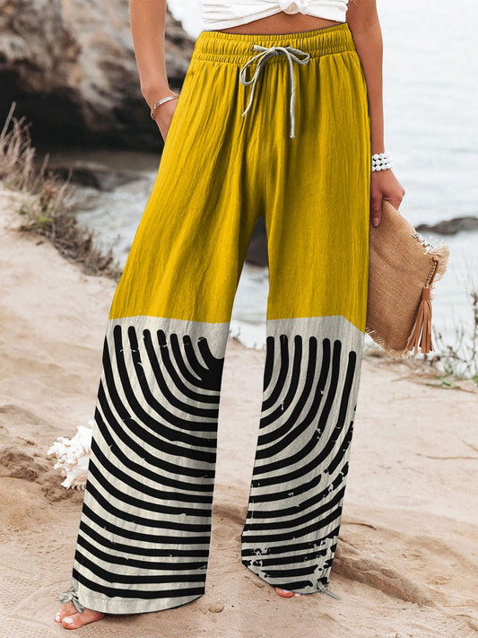 Women's Geometric Wide Leg Pants – Relaxed Fit Lightweight Casual Statement Trousers