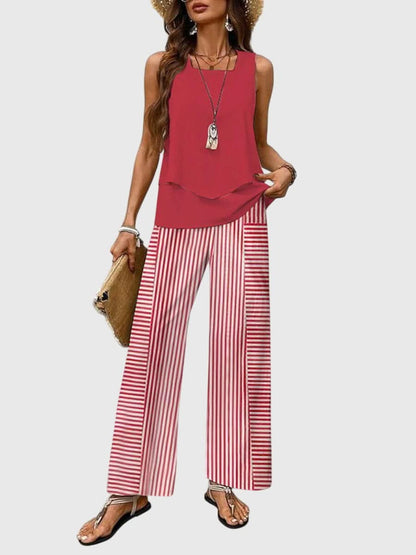 Women's Floral Print Two Piece Set Sleeveless Top and Wide Leg Pants Outfit