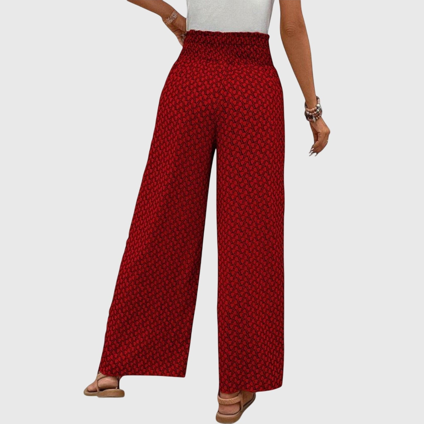 Women’s Wide Leg Printed Pants with Pull-On Waist and Flowing Fit