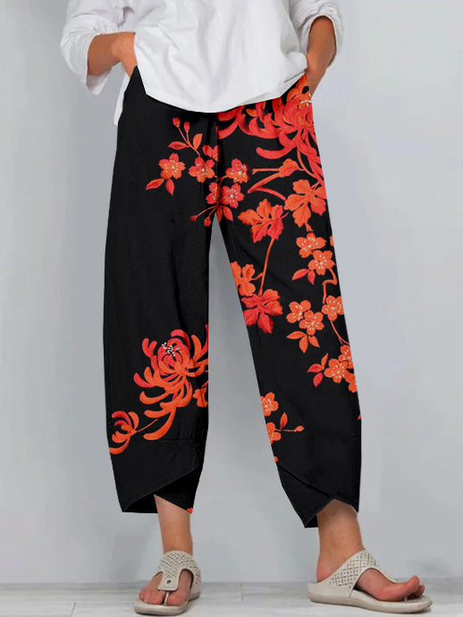 Women's Floral Harem Pants – Relaxed Fit Lightweight Casual Statement Trousers