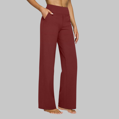 Women’s High Waist Straight Leg Pants with Smooth Waistband and Pockets