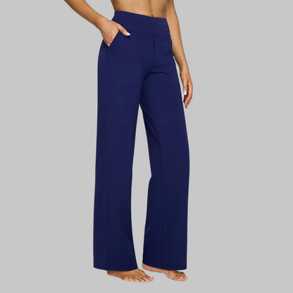 Women’s High Waist Straight Leg Pants with Smooth Waistband and Pockets
