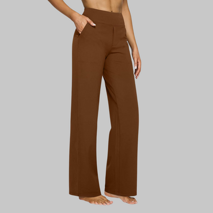 Women’s High Waist Straight Leg Pants with Smooth Waistband and Pockets