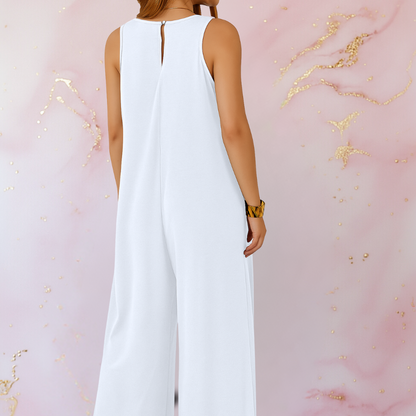 Women’s Sleeveless Wide Leg Jumpsuit with V Neck