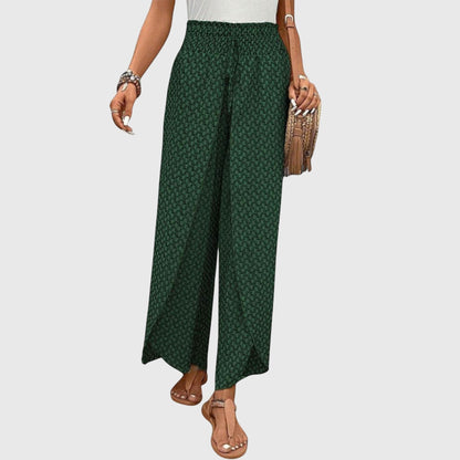 Women’s Wide Leg Printed Pants with Pull-On Waist and Flowing Fit