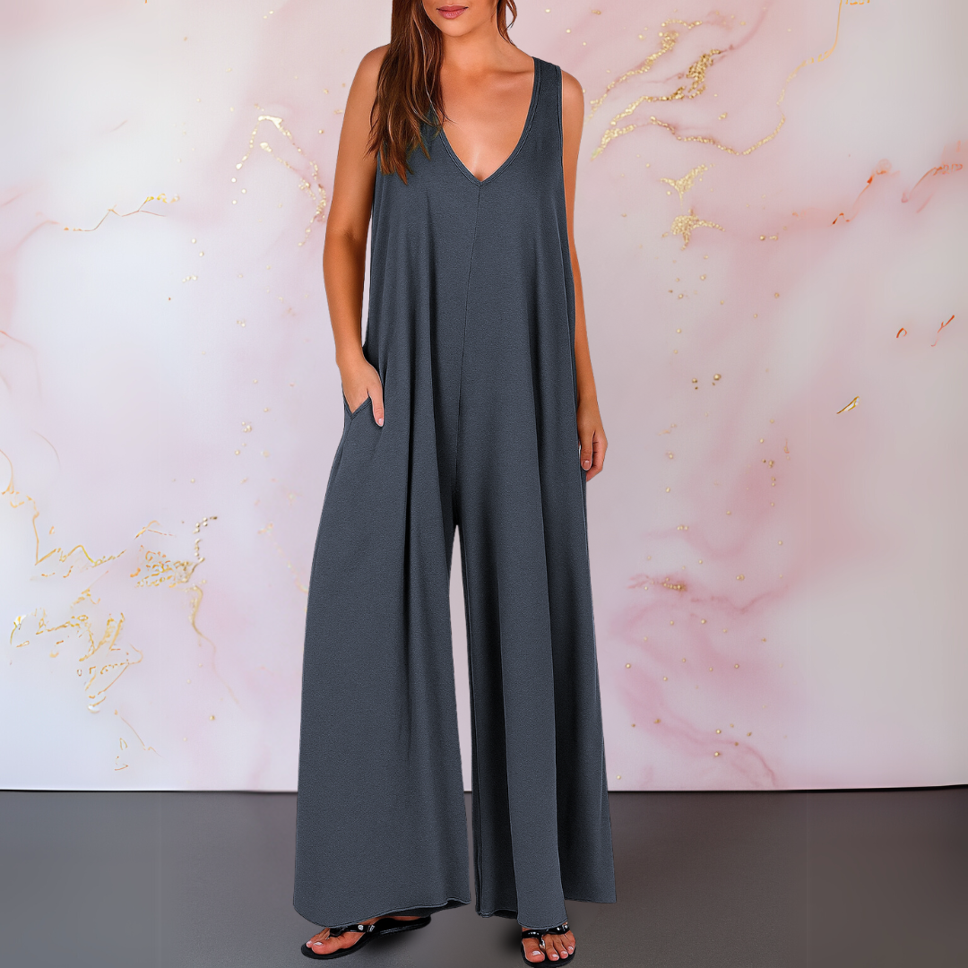 Women’s Sleeveless Wide Leg Jumpsuit with V Neck