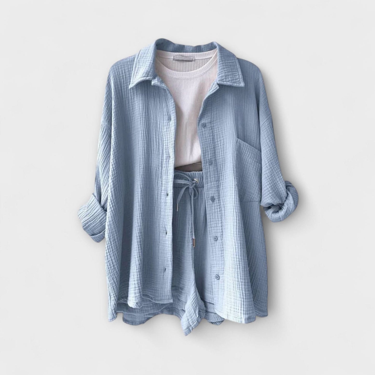 Women's Casual Two Piece Summer Set Shirt and Shorts Relaxed Fit Outfit