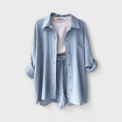 Women's Casual Two Piece Summer Set Shirt and Shorts Relaxed Fit Outfit