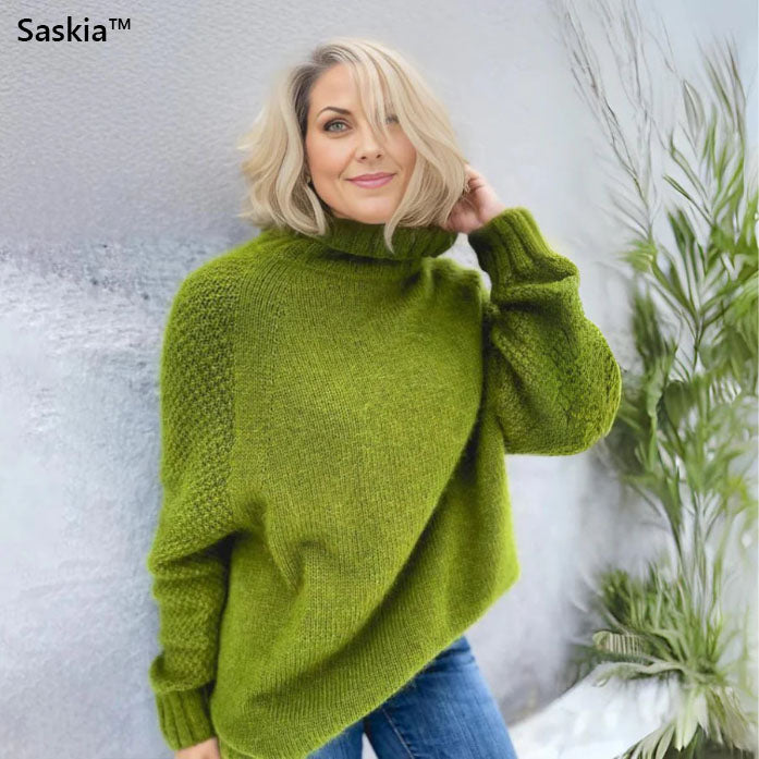Cozy Oversized Turtleneck Knit Sweater for Women