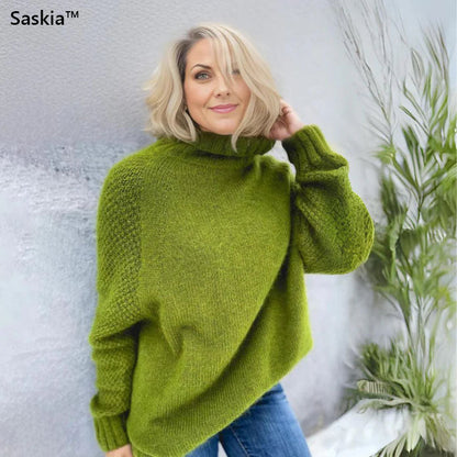 Cozy Oversized Turtleneck Knit Sweater for Women