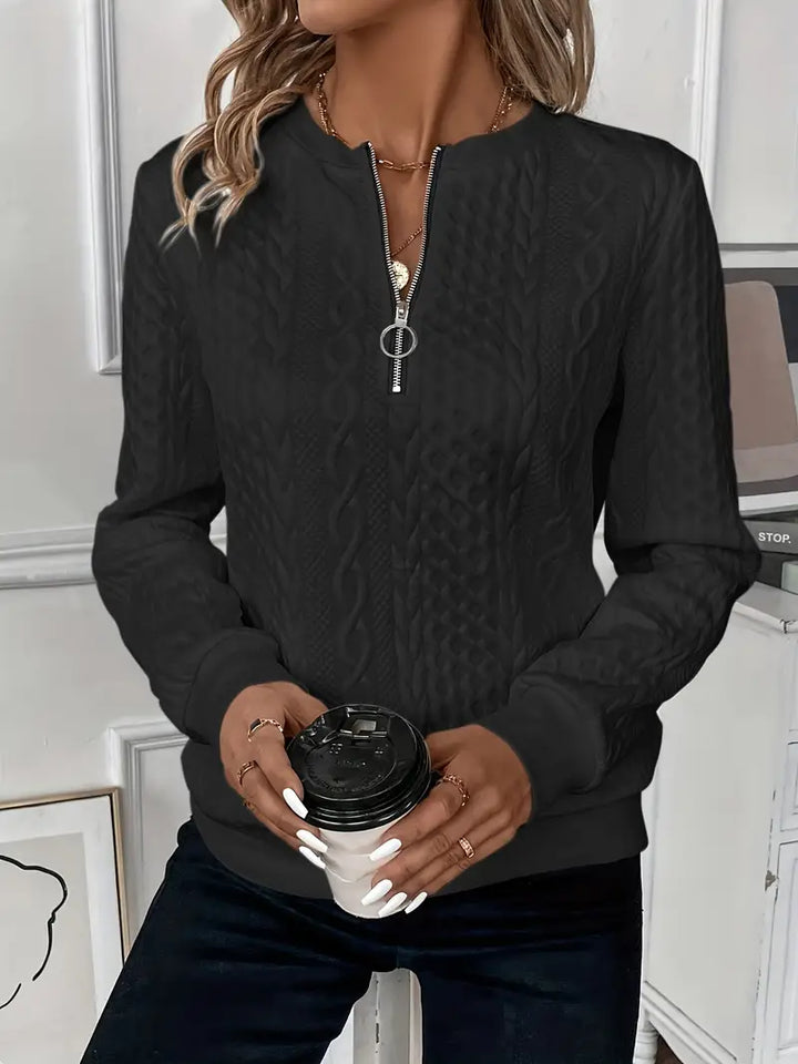 Elegant Zip Neck Knit Sweater for Women