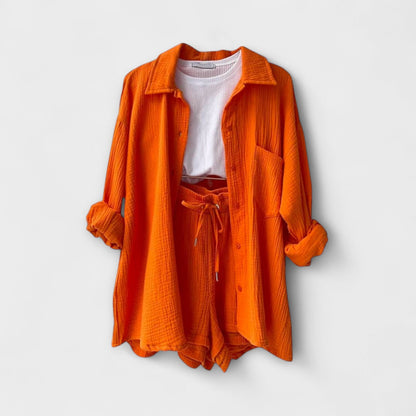 Women's Casual Two Piece Summer Set Shirt and Shorts Relaxed Fit Outfit