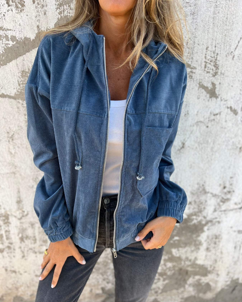 Women's Corduroy Jacket with Zip Front and Hood