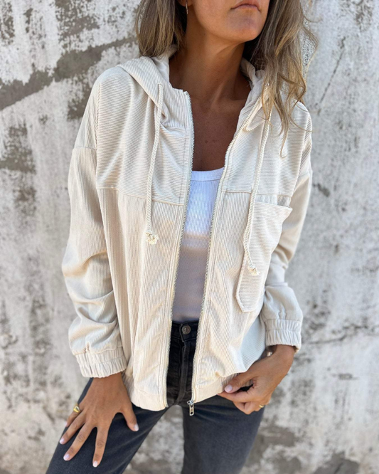 Women's Corduroy Jacket with Zip Front and Hood