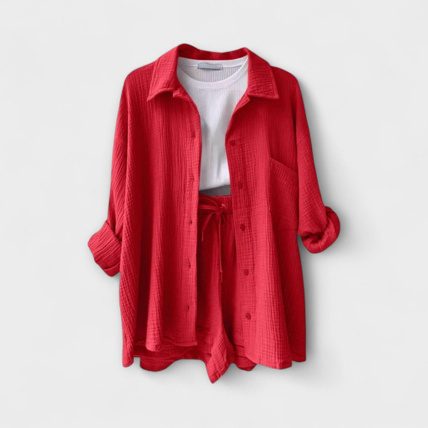Women's Casual Two Piece Summer Set Shirt and Shorts Relaxed Fit Outfit