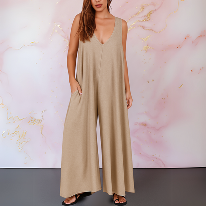 Women’s Sleeveless Wide Leg Jumpsuit with V Neck