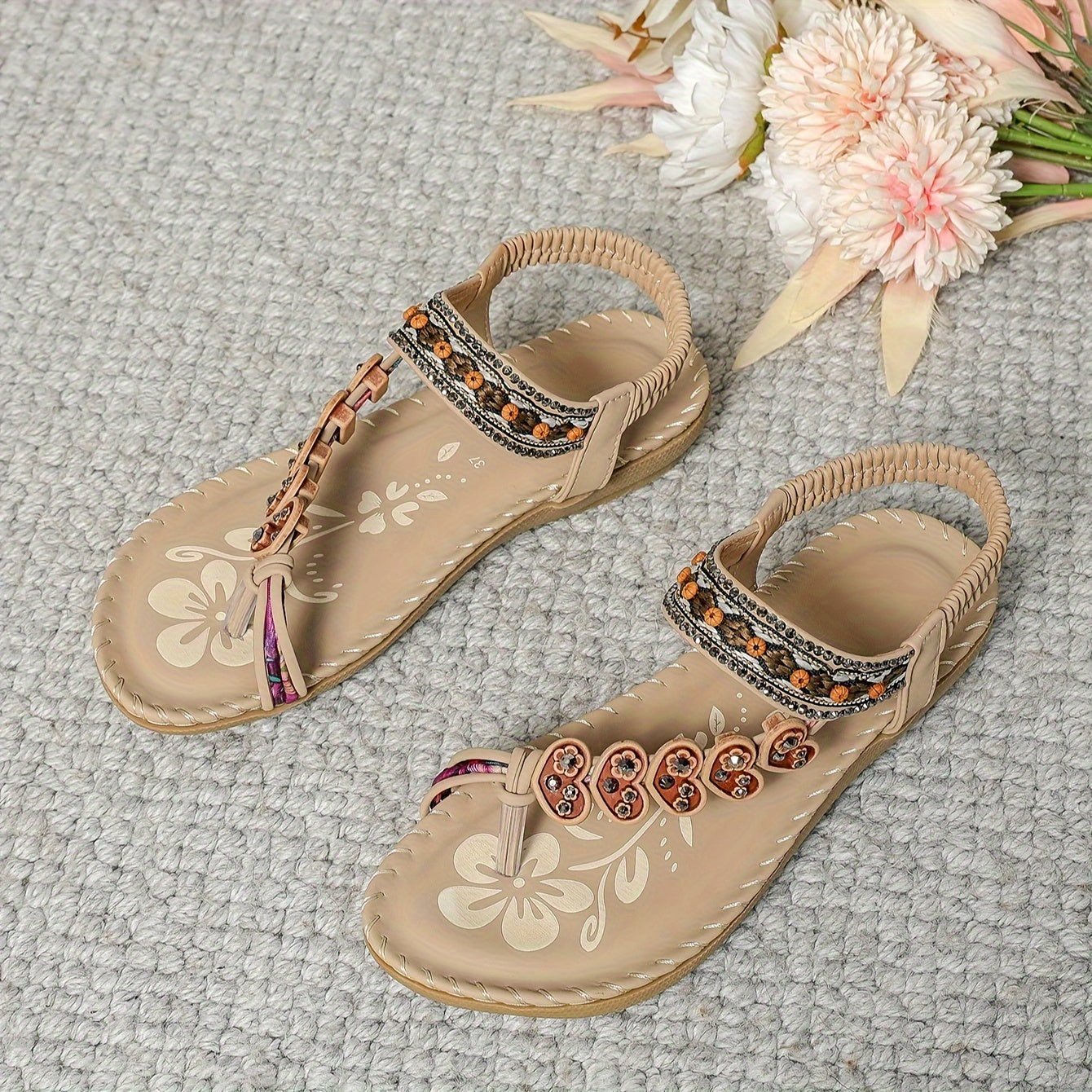 Women’s Orthopedic Toe Loop Sandals with Cushioned Sole and Adjustable Strap