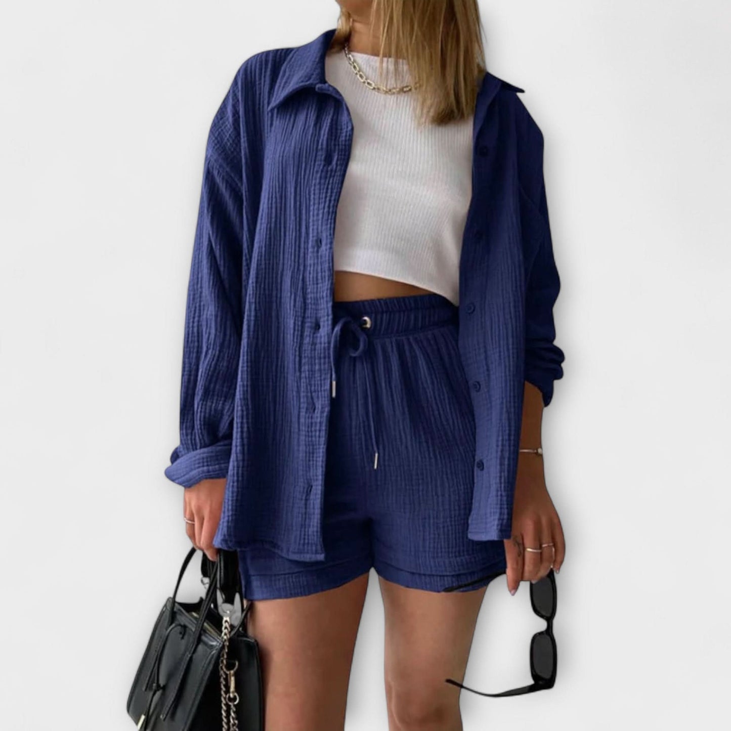 Women's Casual Two Piece Summer Set Shirt and Shorts Relaxed Fit Outfit