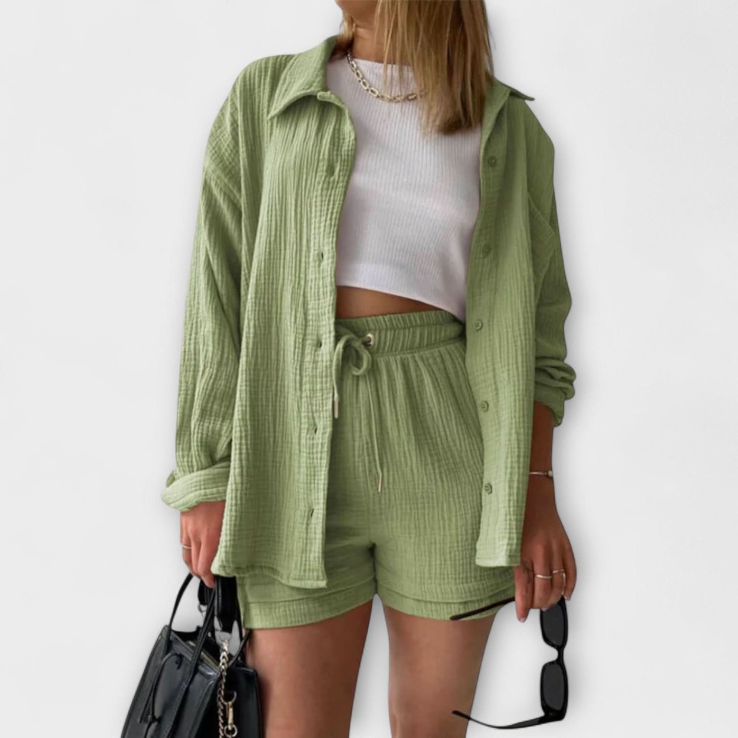 Women's Casual Two Piece Summer Set Shirt and Shorts Relaxed Fit Outfit