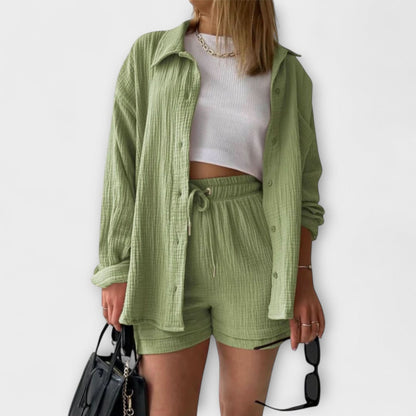 Women's Casual Two Piece Summer Set Shirt and Shorts Relaxed Fit Outfit