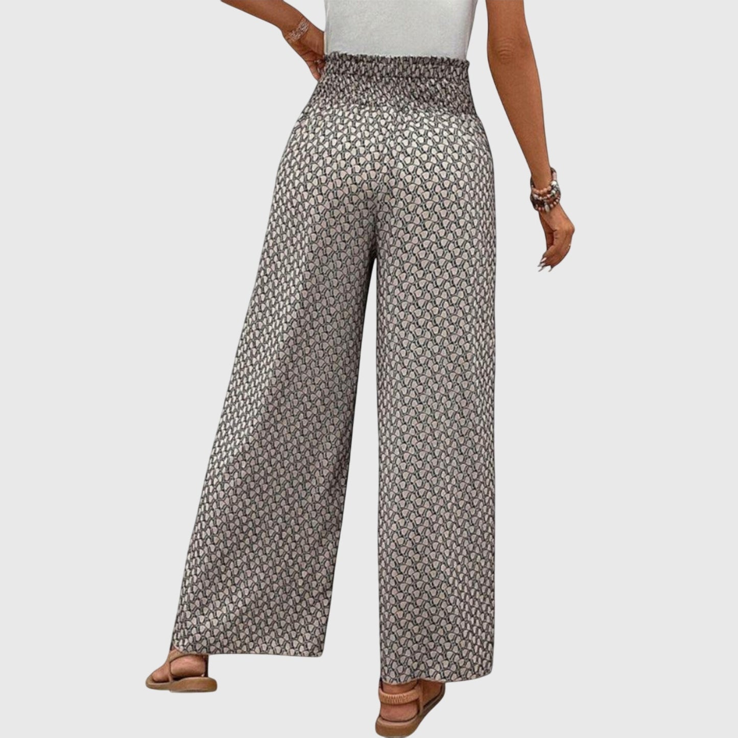 Women’s Wide Leg Printed Pants with Pull-On Waist and Flowing Fit