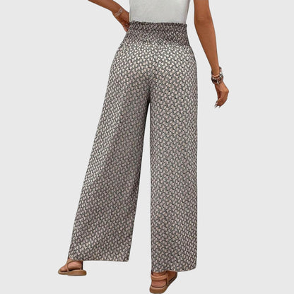 Women’s Wide Leg Printed Pants with Pull-On Waist and Flowing Fit