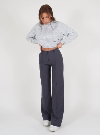 Women’s Tailored Wide Leg Pants with High Waist and Straight Fit