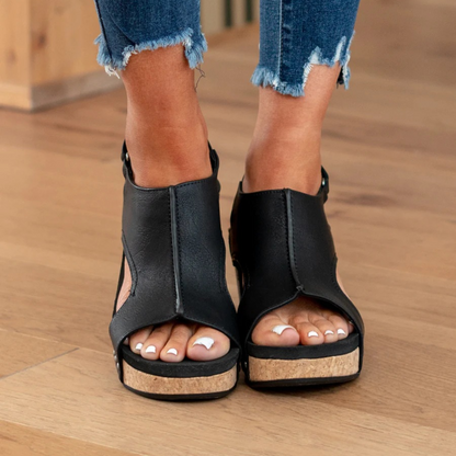 Women's Suede Wedge Sandals with Adjustable Straps and Cushioned Insole