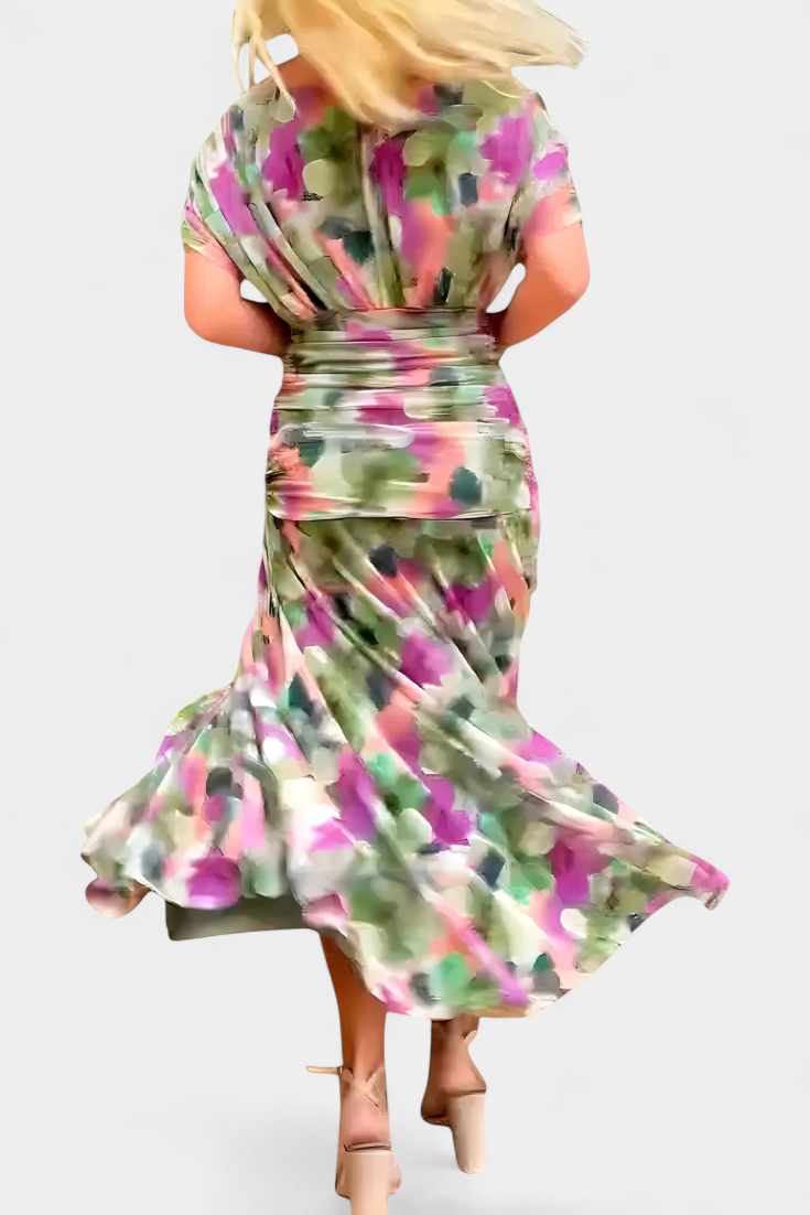 Women’s Off Shoulder Midi Dress with Fitted Waist and Flowing Skirt