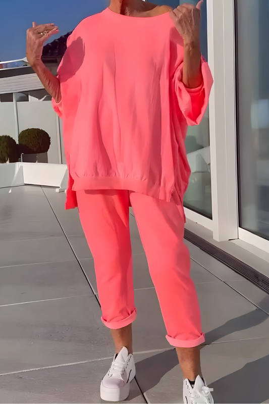 Women's Relaxed Fit Two Piece Set with Long Sleeve Top and Pants