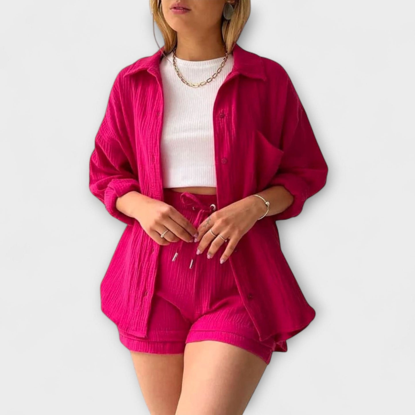Women's Casual Two Piece Summer Set Shirt and Shorts Relaxed Fit Outfit