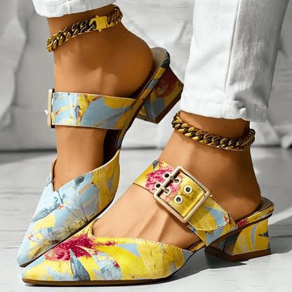 Women’s Colorful Printed Heels with Strap and Block Heel