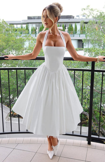 Whitlea | Timeless Halter Midi Wedding Guest Dress for Special Events