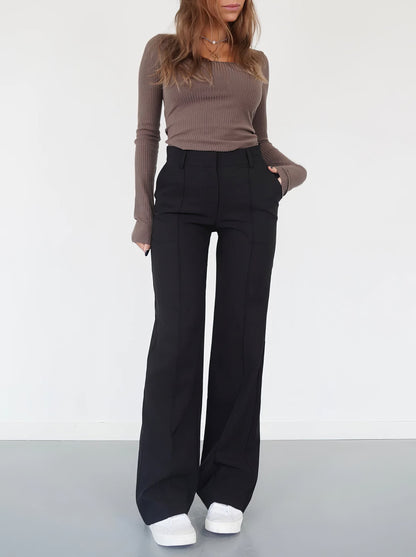 Women’s Tailored Wide Leg Pants with High Waist and Straight Fit