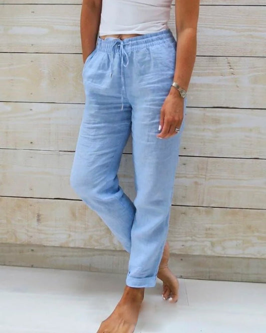 Women’s Relaxed Fit Pants with Elastic Waist and Side Pockets