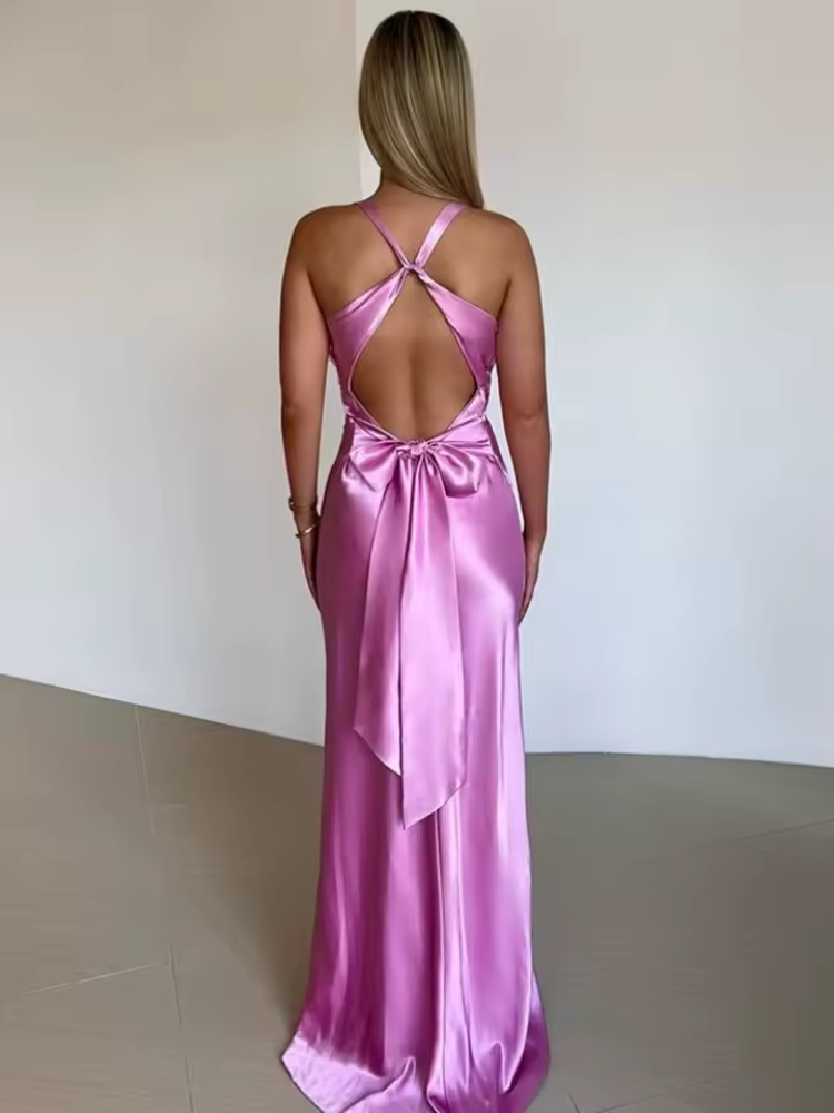 Twist-Front V-Neck Maxi Dress for Flattering Fit