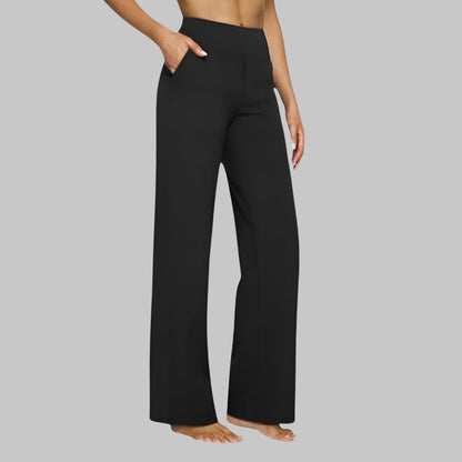 Women’s High Waist Straight Leg Pants with Smooth Waistband and Pockets