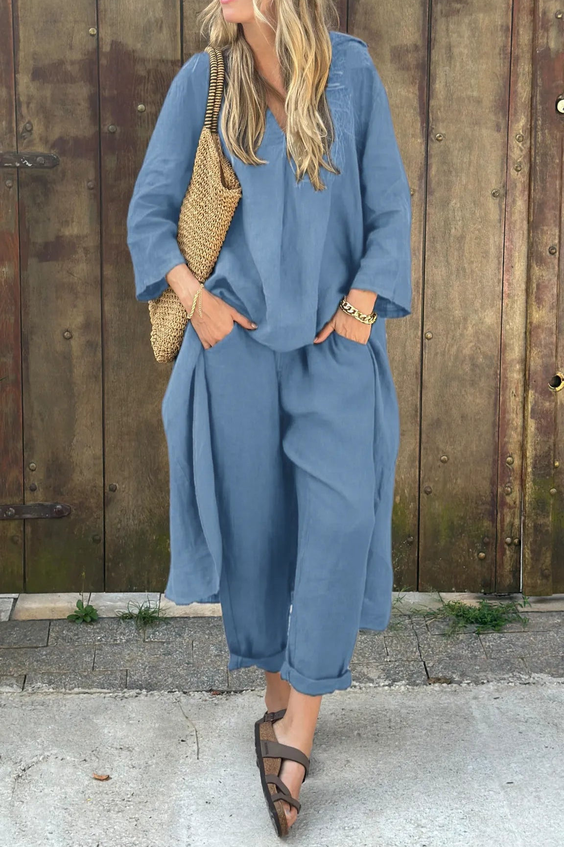 Women's Relaxed Long Tunic and Pants Set Loose Fit Casual Two Piece Outfit