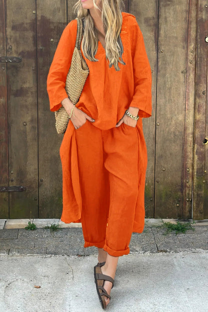 Women's Relaxed Long Tunic and Pants Set Loose Fit Casual Two Piece Outfit
