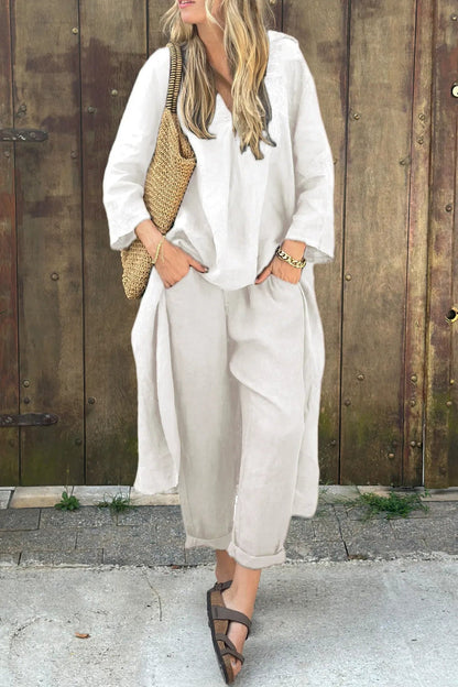 Women's Relaxed Long Tunic and Pants Set Loose Fit Casual Two Piece Outfit