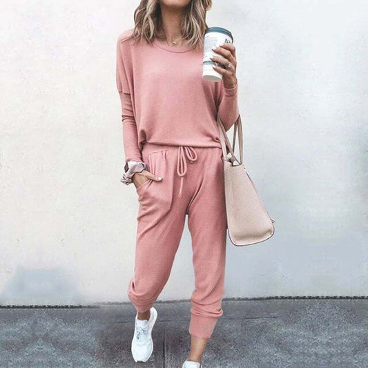 Women's Casual Loungewear Set with Long Sleeve Top and Jogger Pants