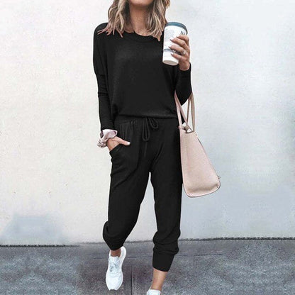 Women's Casual Loungewear Set with Long Sleeve Top and Jogger Pants