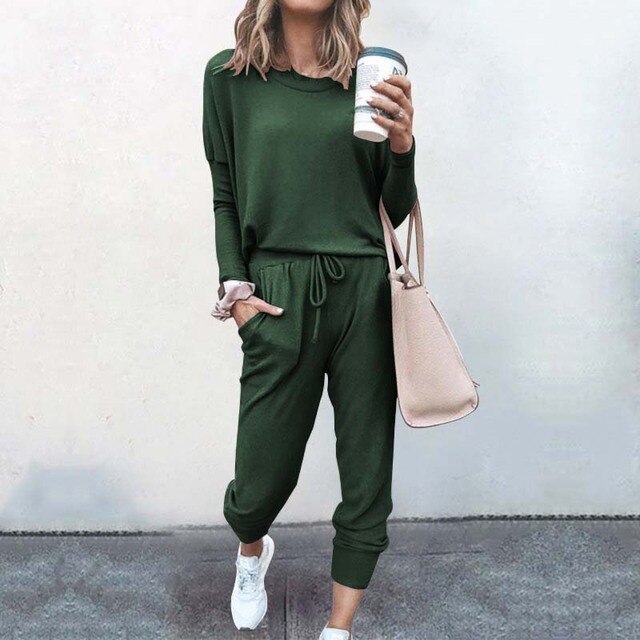 Women's Casual Loungewear Set with Long Sleeve Top and Jogger Pants