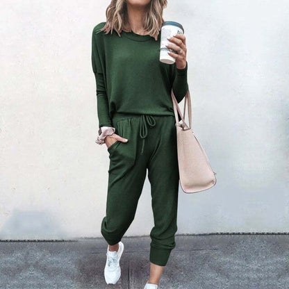 Women's Casual Loungewear Set with Long Sleeve Top and Jogger Pants