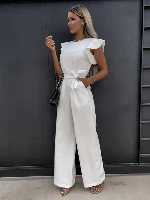 Jumpsuit mit Rüschenärmeln und weitem Bein Damen