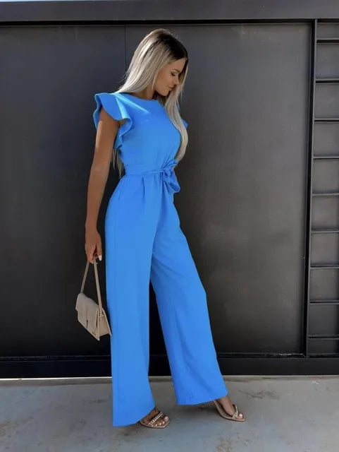 Jumpsuit mit Rüschenärmeln und weitem Bein Damen