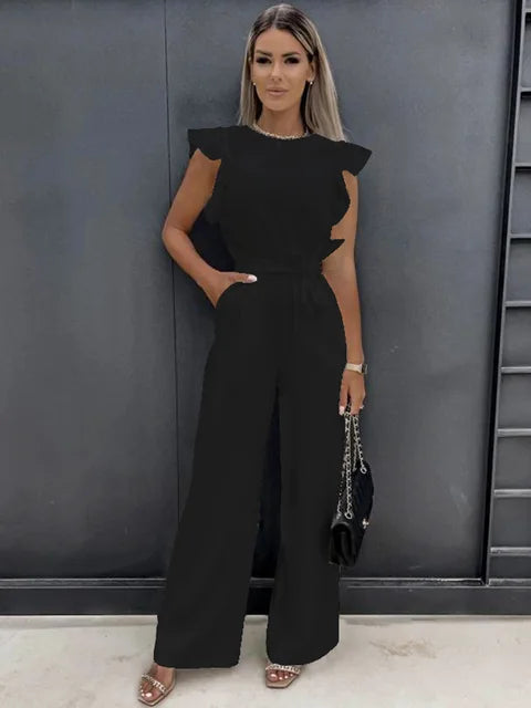 Jumpsuit mit Rüschenärmeln und weitem Bein Damen