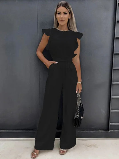 Jumpsuit mit Rüschenärmeln und weitem Bein Damen