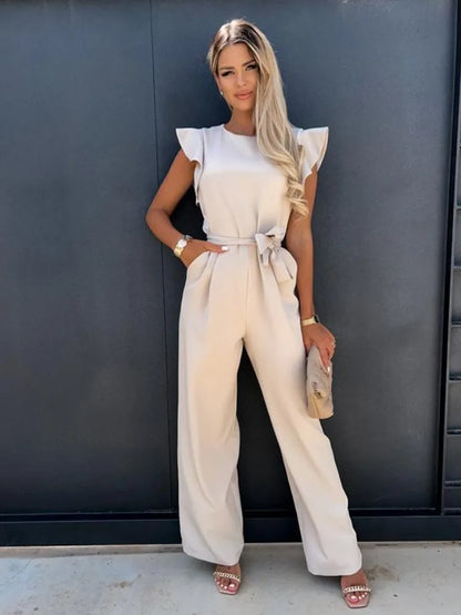 Jumpsuit mit Rüschenärmeln und weitem Bein Damen