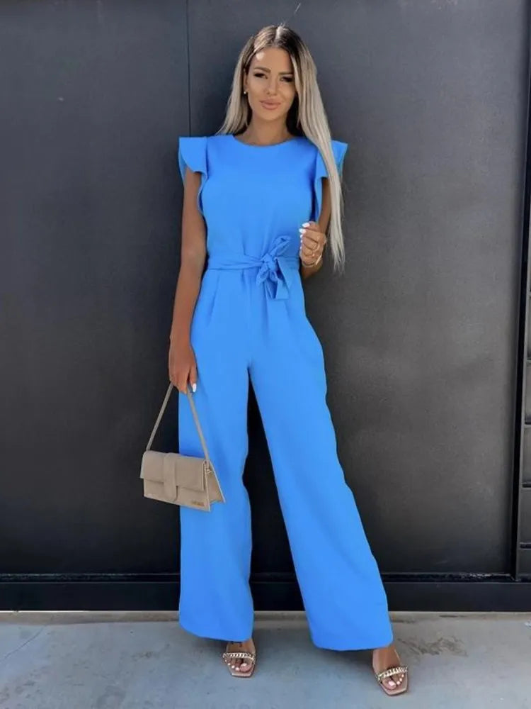 Women’s Ruffle Sleeve Wide Leg Jumpsuit